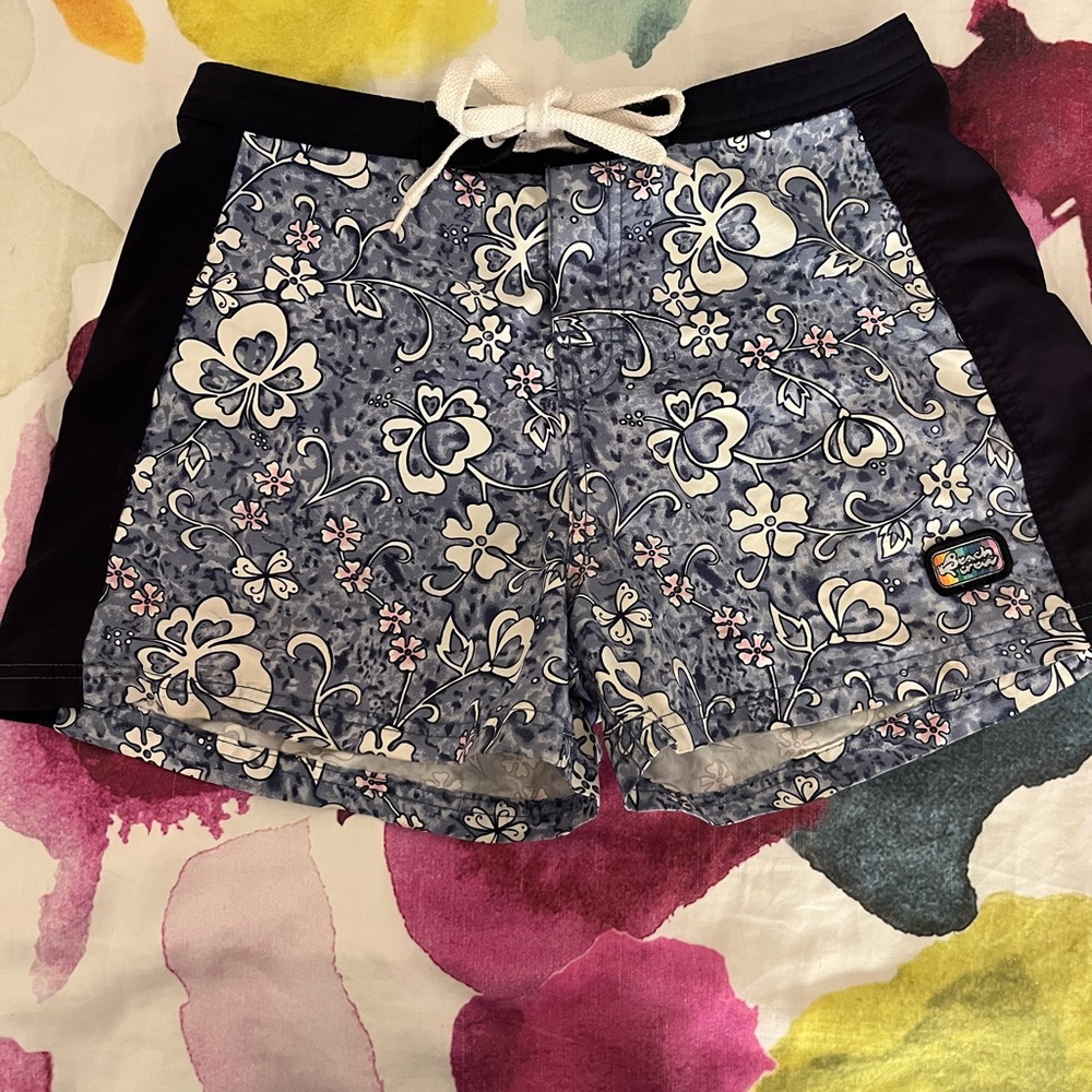 Floral Blue and White Swim Shorts